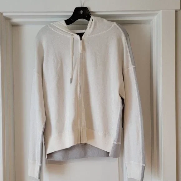 NWT! 360 CASHMERE Zipup colorblock Hoodie Tulah Sweater Ivory Size Small